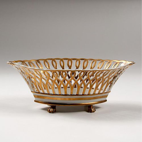 French Pierced Gilt Porcelain Basket
