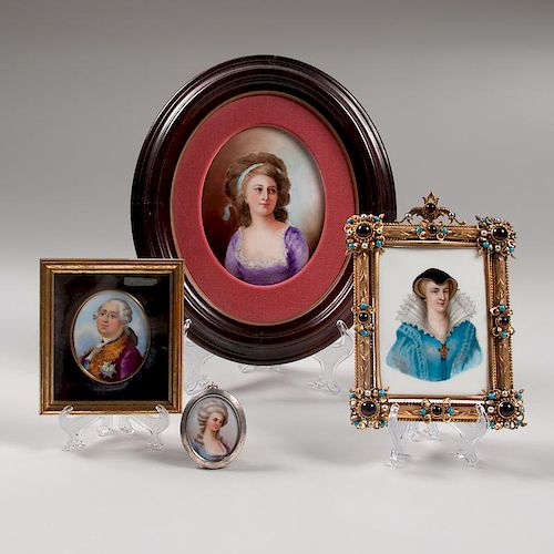 Continental Portraits on Porcelain, Lot of Four