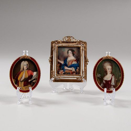Continental Nobility Portrait Miniatures on Ivory, Lot of Three