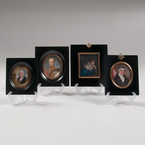 Continental Gentleman Portrait Miniatures on Ivory, Lot of Four