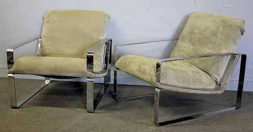 Midcentury Pair of Unusual Chrome Lounge Chairs.