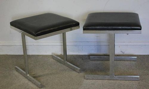 Pair of Midcentury Stools with Chrome T Bases.