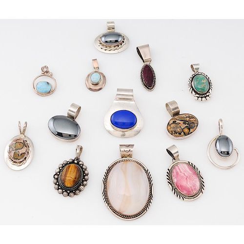 Southwestern Style Silver Pendants Set with Assorted Ovular Stones; from the Estate of Lorraine Abell (New Jersey, 1929-2015)