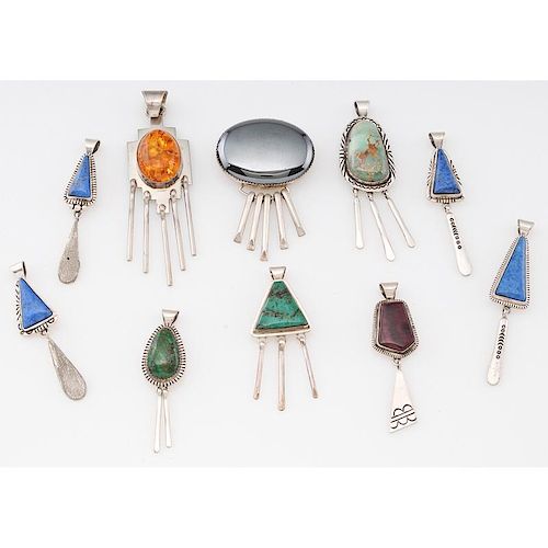 Southwestern Inlaid Sterling Silver Pendants; from the Estate of Lorraine Abell (New Jersey, 1929-2015)
