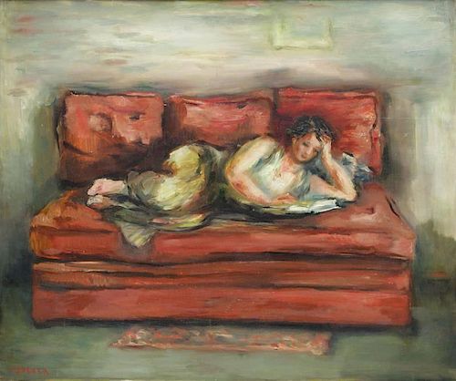 ZUCKER, Jacques. Oil on Canvas. Reclining Woman