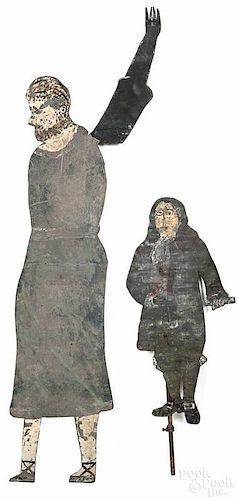 Two painted sheet zinc figures, ca. 1900, 51'' h., 31'' h.