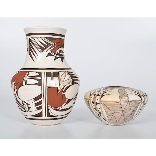 Marianne Navasie (Hopi, 1951-2007) Pottery Vase PLUS Sylvia Naha (Hopi, 1951-1999) Pottery Jar