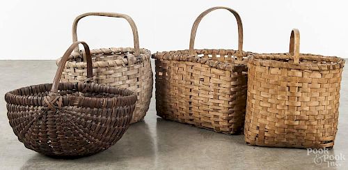 Four splint baskets, 19th c., largest - 18'' h.