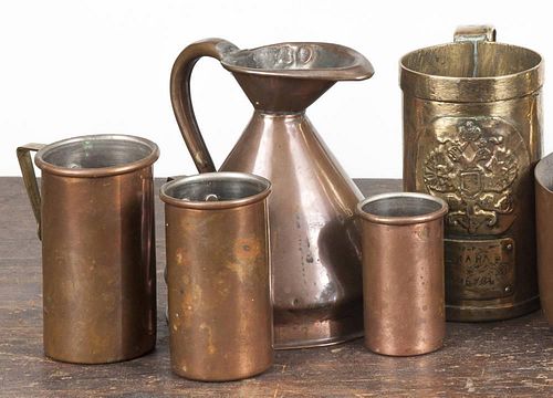 Collection of brass and copper kitchen articles, 19th/20th c., tallest - 5 1/2".