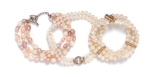 A Collection of Cultured Pearl Bracelets, 40.70 dwts.