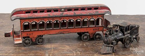 Cast iron floor train car, inscribed 892 New York Central & Hudson River R. R., 13 1/4'' l., togeth