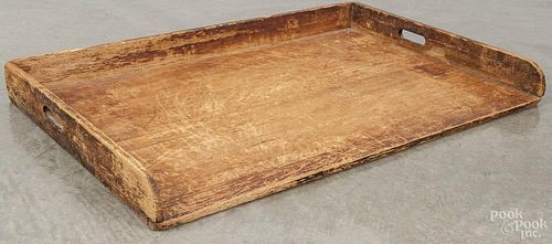 Pine serving tray, 19th c., with cut out handles, 30 1/2'' w., 19 1/2'' d.