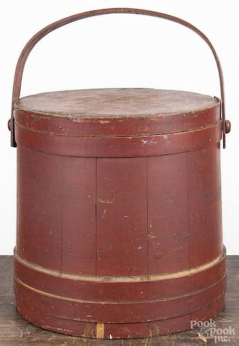 Pennsylvania painted pine firkin, 19th c., retaining an old red surface, 14 3/4'' h.