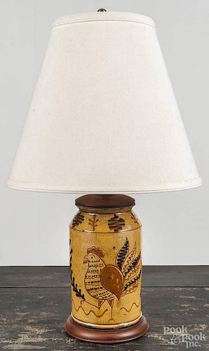 Greg Shooner redware table lamp, dated 2000, 23 1/2'' h.
