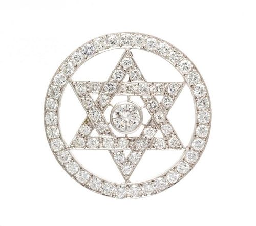 A White Gold and Diamond Star of David Pendant/Brooch, 6.90 dwts.