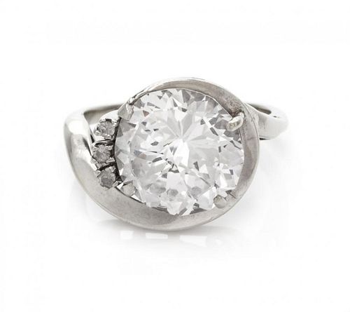 A White Gold and Synthetic White Sapphire Ring, 3.60 dwts.