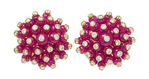 A Pair of 18 Karat Yellow Gold, Ruby and Diamond Earclips, Aletto Brothers, 24.50 dwts.