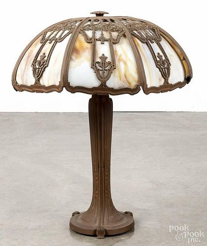 Slag glass table lamp, early 20th c., 23'' h.