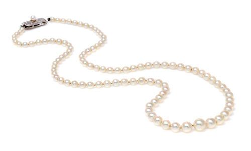 A Graduated Single Strand Cultured Pearl Necklace, Mikimoto,