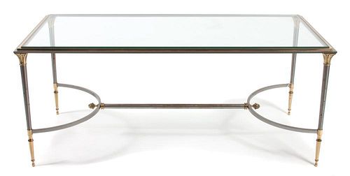 A Metal and Glass Coffee Table Height 18 x width 42 x depth 20 inches.