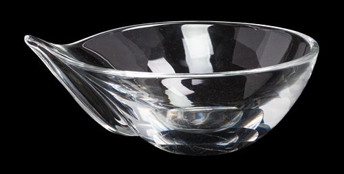 A Steuben Glass Dish Height 2 1/2 x length 7 1/4 inches.