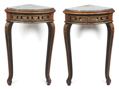 A Pair of Marble Top Corner Stands