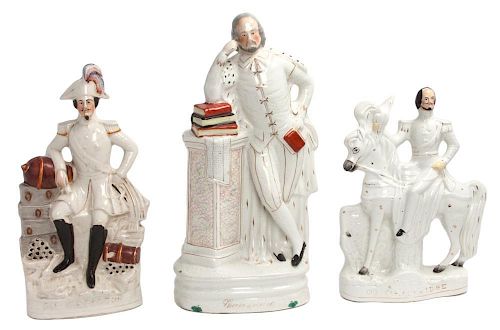 Three Staffordshire Porcelain Figurines Height of tallest 19 inches.