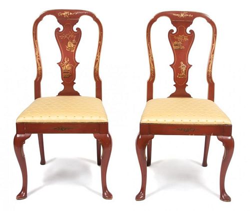 A Pair of Queen Anne Style Side Chairs Height 38 inches.
