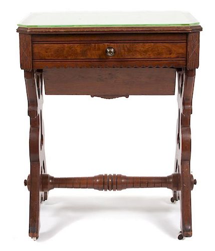 A Victorian Sewing Table Height 30 x width 24 1/4 x depth 17 inches.