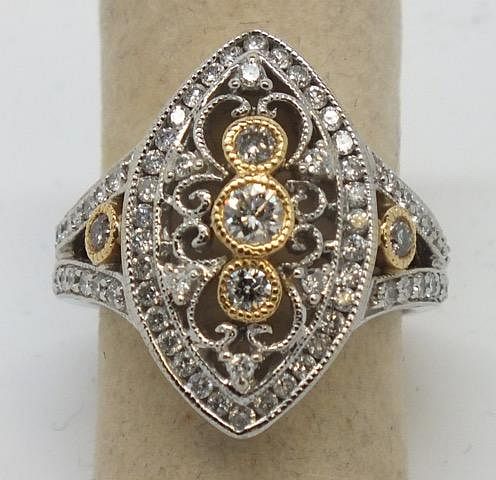14K White Gold Diamond Ring with Gold Accents Carat Diamonds