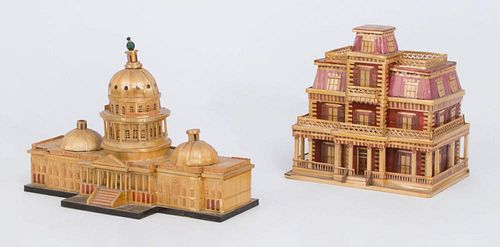 TWO STRAW WORK BOXES, IN THE FORM OF THE U.S. CAPITAL BUILDING, WASHINGTON, D.C. AND THE FRANK BLOOM HOUSE, TRINIDAD, COLORAD