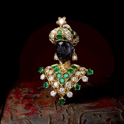 Nardi Emerald and Diamond "Moretto" Blackamoor Brooch
