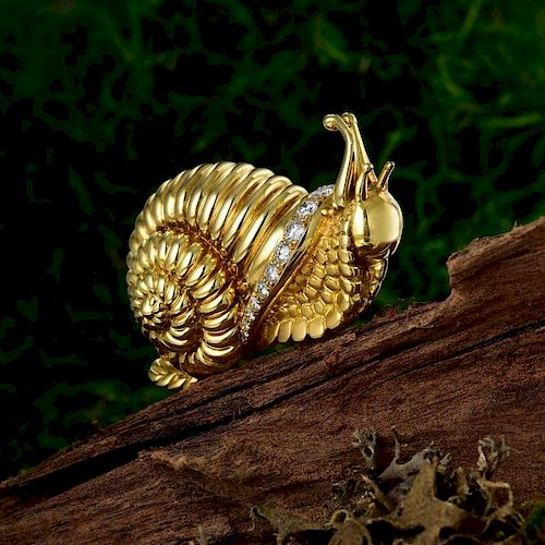 Rene Boivin Gold and Diamond Snail Brooch