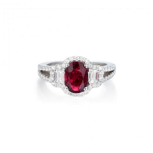 An Unheated Burmese Ruby and Diamond Ring