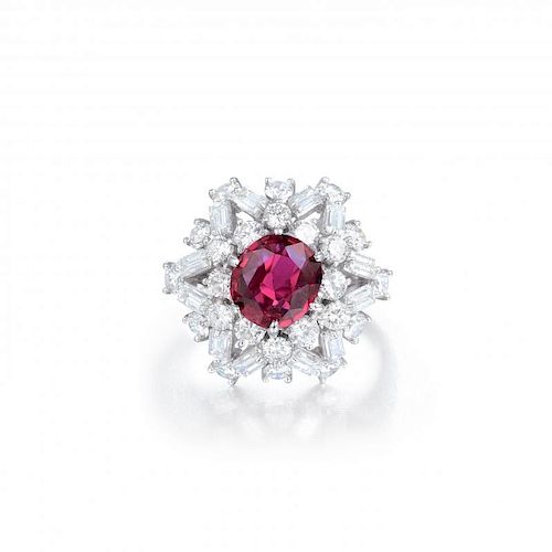 A Ruby and Diamond Cluster Ring