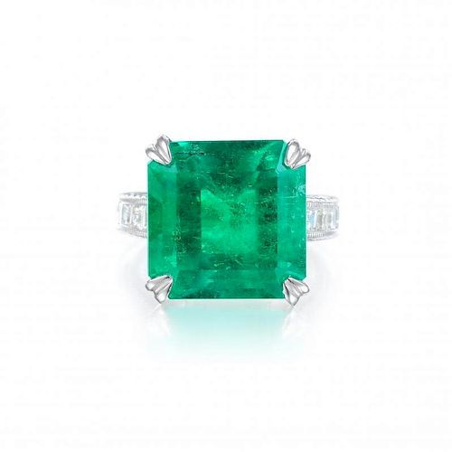 A 13.24-Carat Colombian Emerald and Diamond Ring