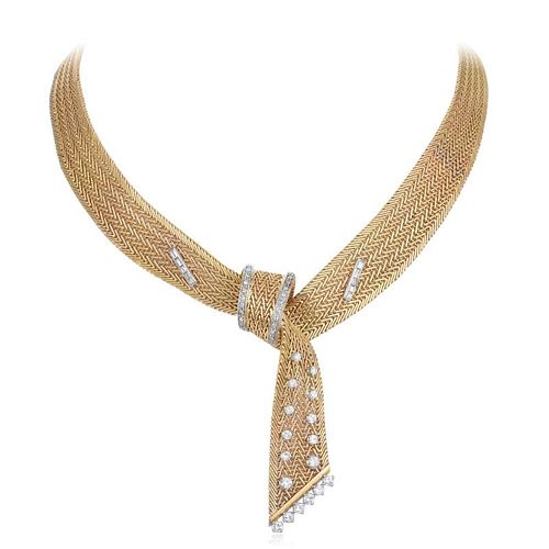 A Gold and Diamond Scarf Necklace