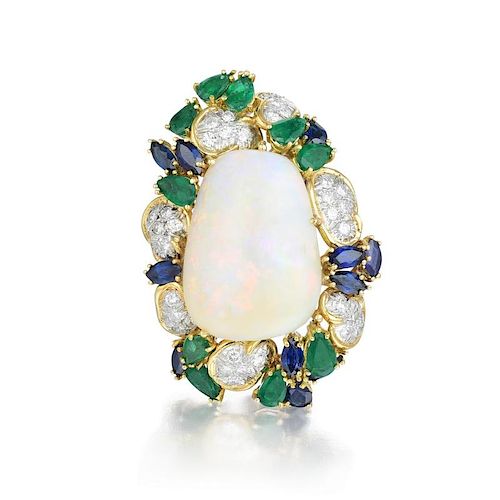 Henry Dunay Opal, Diamond, and Gemstone Brooch