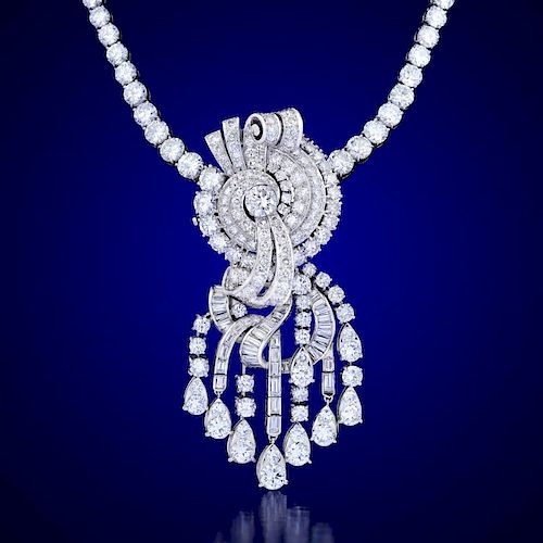 An Impressive 1950s Diamond Necklace and Earrings Set
