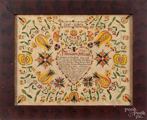 G. B. French, watercolor fraktur, signed lower right, 13'' x 16 3/4''.