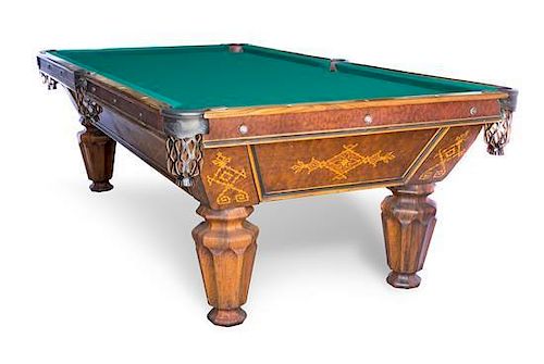 * A Brunswick & Balke Rosewood Pool Table, CIRCA 1900-1910, Height 30 1/2 x width 52 x depth 100 inches.