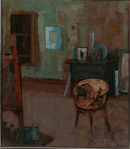 John Edward Heliker (American, 1909-2000)  Studio Interior with Chair