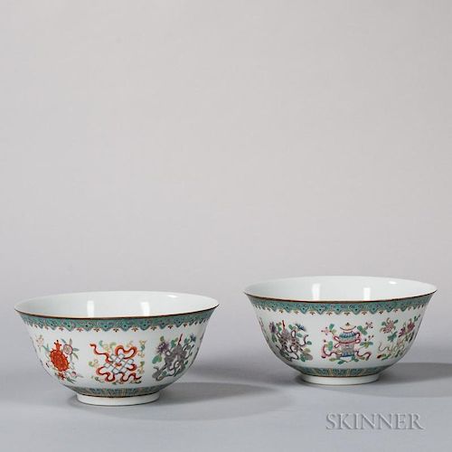 Pair of Fencai   Enameled Porcelain Bowls 一对粉彩碗