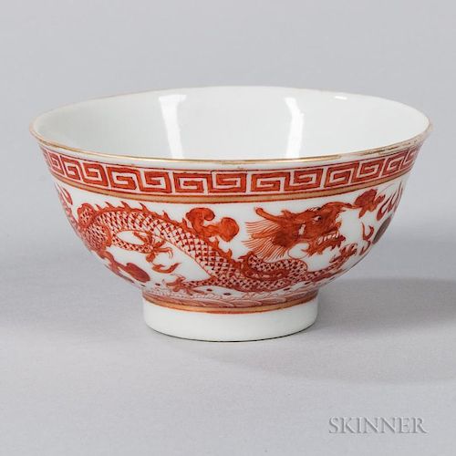 Iron Red Enameled Porcelain "Dragon" Cup 铁红色龙图瓷碗