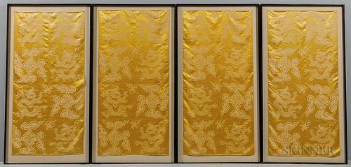 Yellow Brocade Silk Yardage in Eight Glazed Frames 八幅带镜框黄锦锻织品