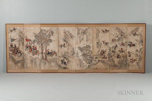 Eight-panel Folding Screen Depicting a Manchurian Hunting Scene 韩国八幅屏风 - 满族狩猎图