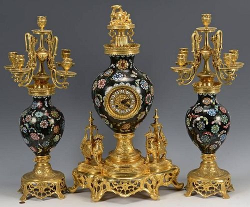 Chinese Cloisonne Garniture Set with clock