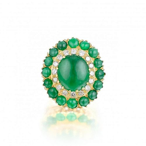 A Jade and Diamond Ring