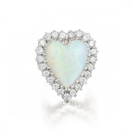 An Opal and Diamond Heart Ring