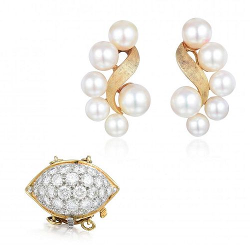 A Pair of Pearl Earrings and a Diamond Clasp
